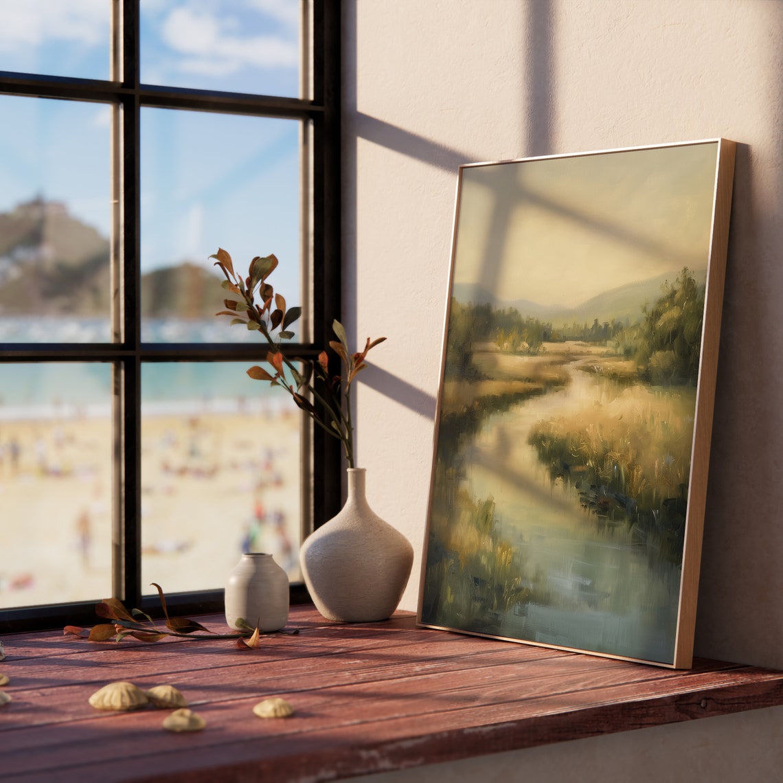 Rustic River Valley Golden Countryside Marsh Landscape Poster - Image 5