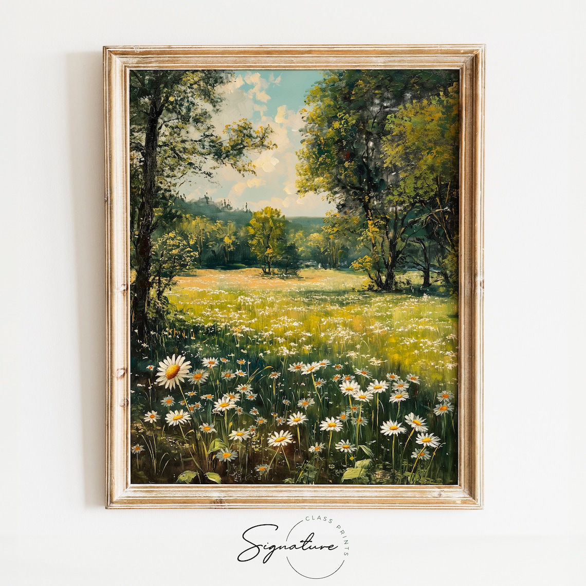 Daisy Meadow Woodland Edge White Flowers Sunny Clearing Nature Oil Poster