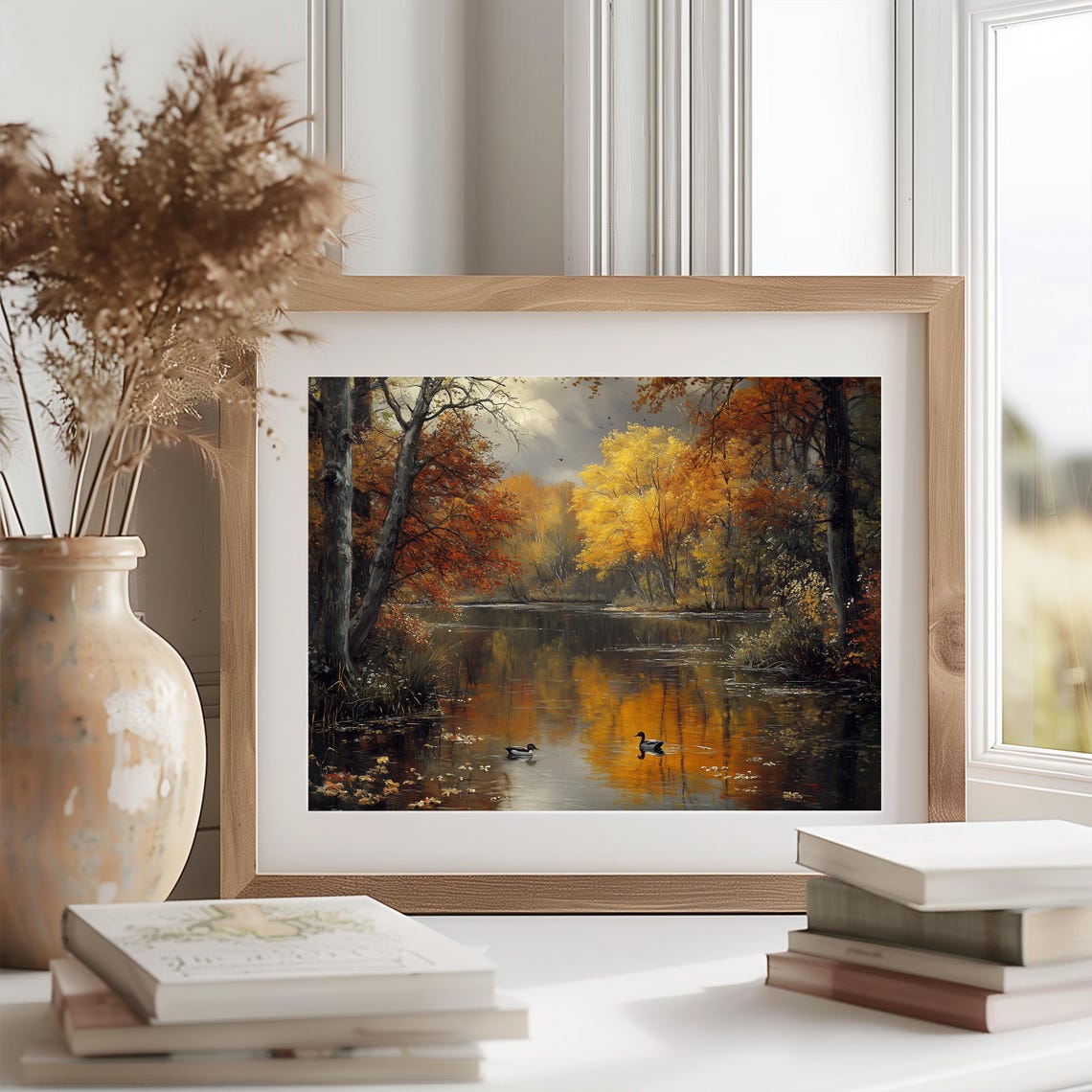 Two Ducks on an Autumn Lake Amid Flaming Red and Gold Trees Poster - Image 2