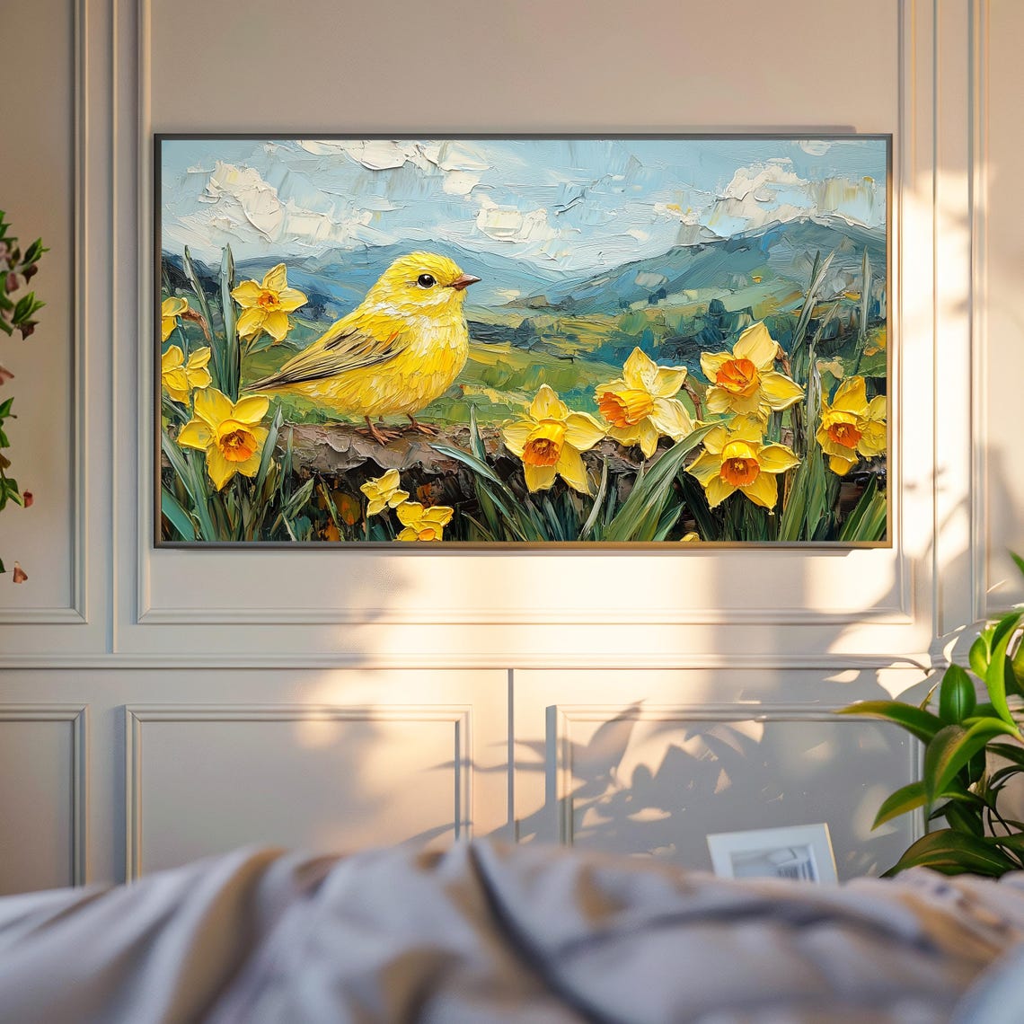 Yellow Finch Among Golden Daffodils Mountain Valley Meadow Poster - Image 4