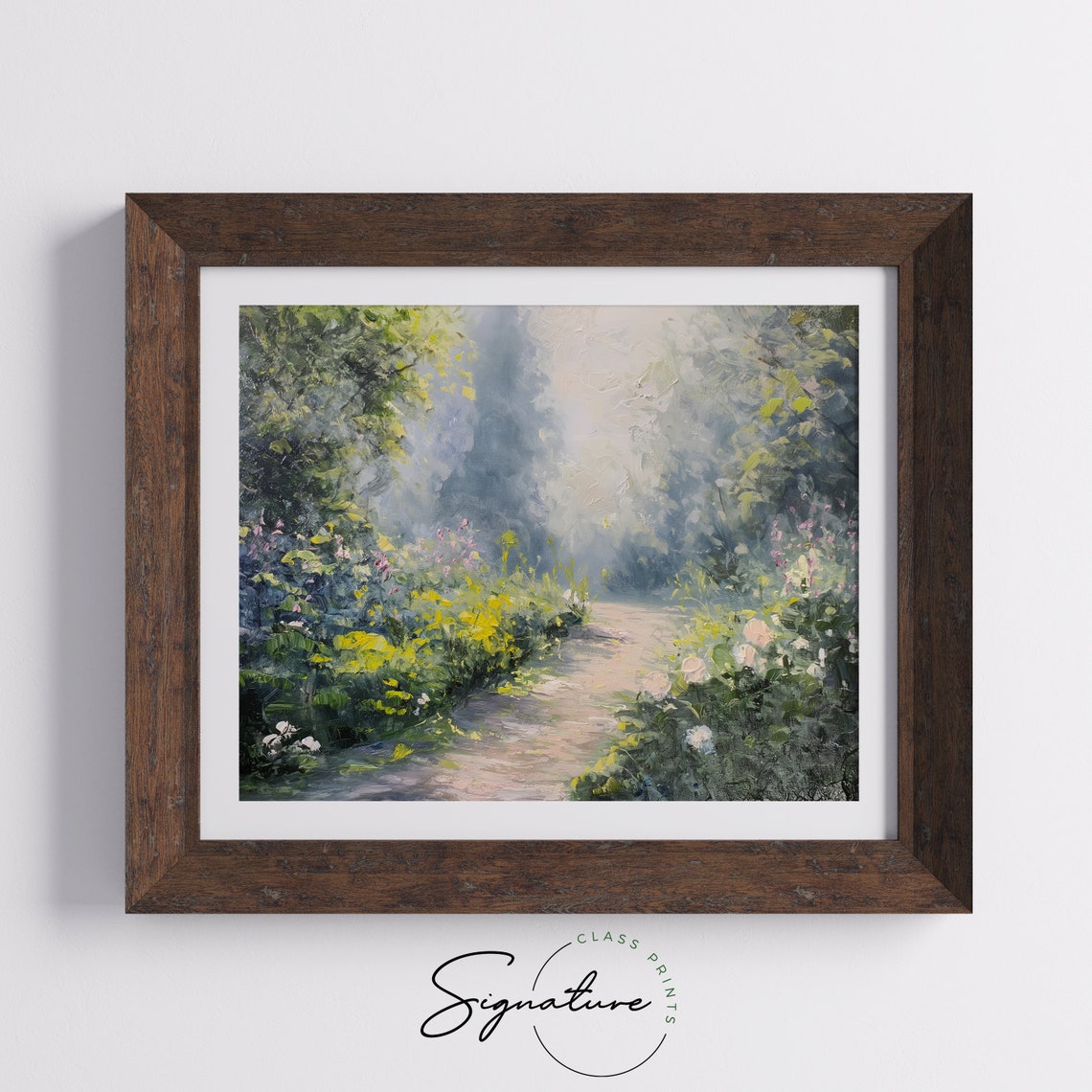 Sunlit Garden Path Lined with Colorful Flowers Impressionist Poster - Image 5