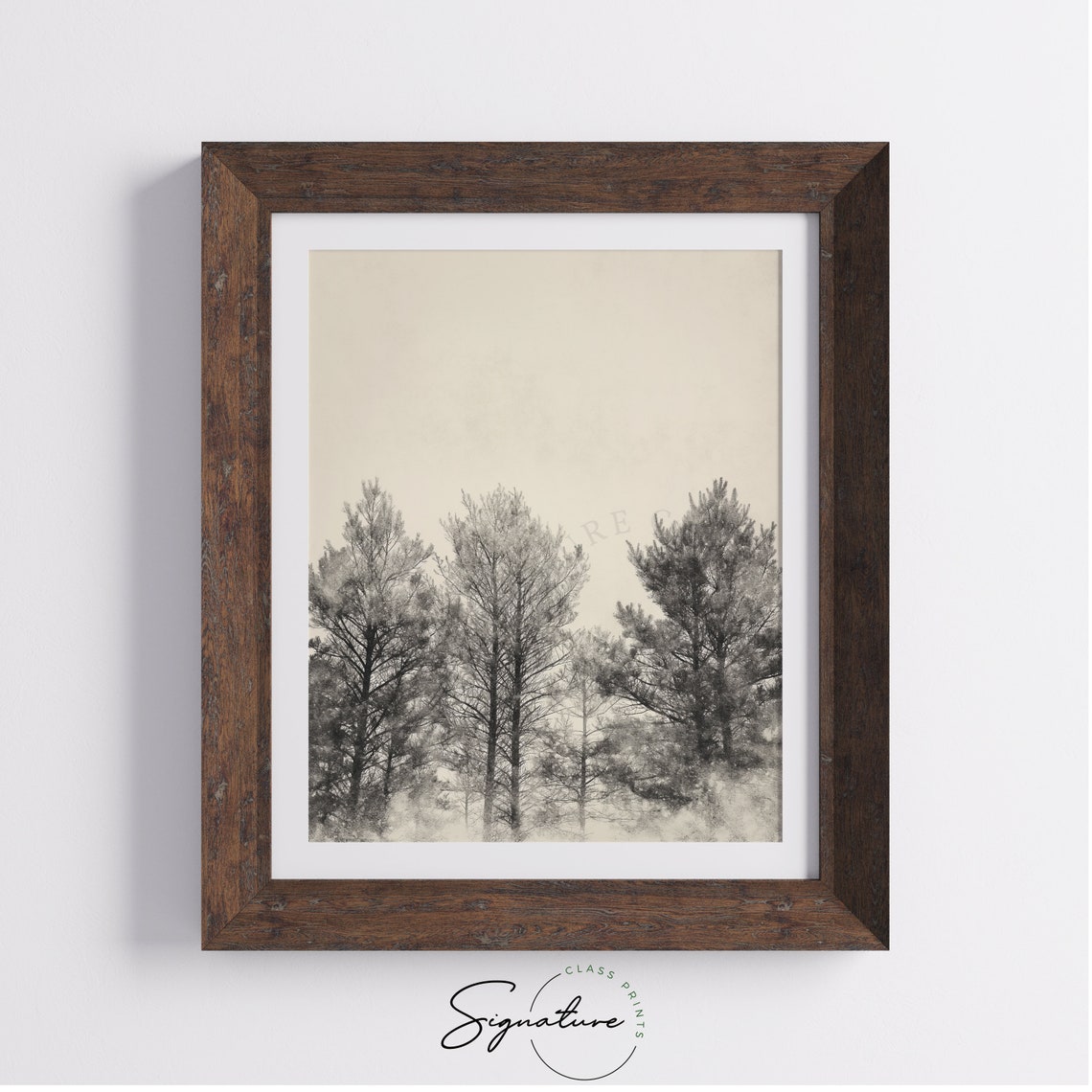 Sparse Pines In Early Snowfall Misty Winter Forest Painting Poster - Image 4