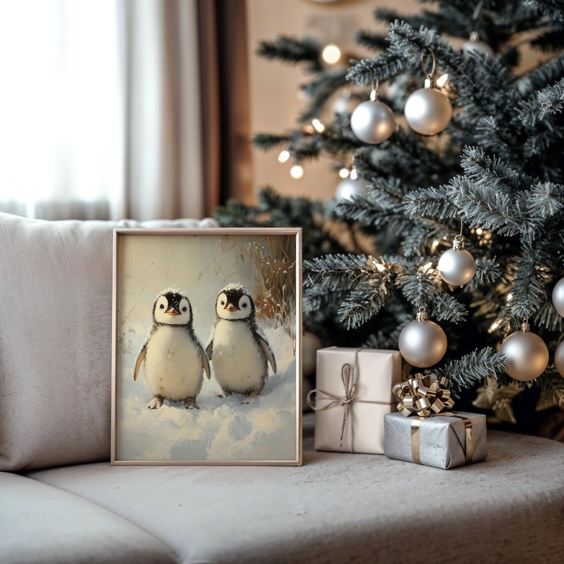 Baby Penguins Snow Cute Penguin Chicks Winter Wildlife Painting Poster - Image 5