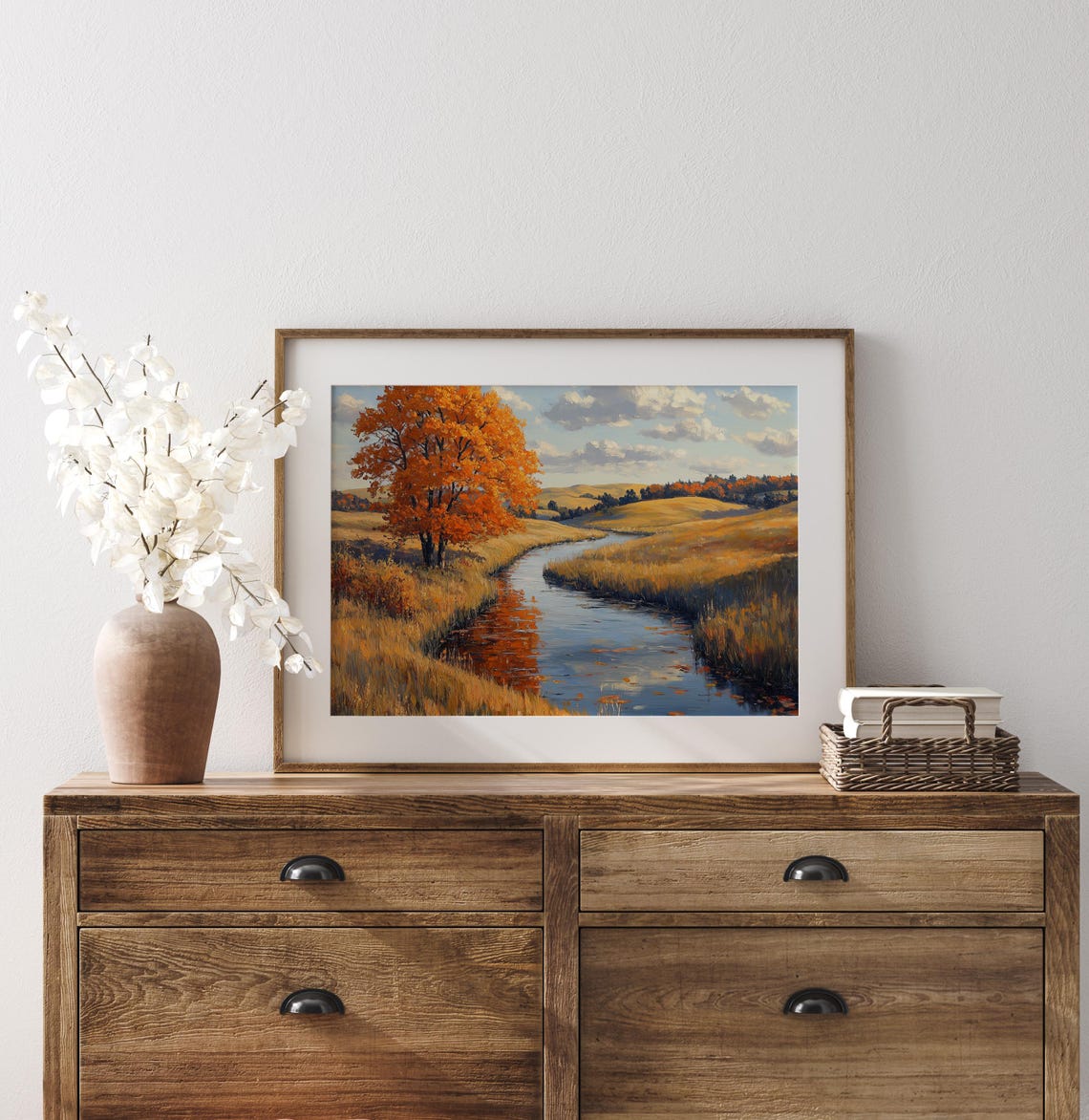 Autumn River Rolling Hills Orange Tree Fall Countryside Wall Art - Image 3