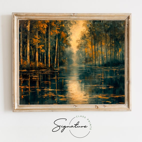 Poplars Along The River Epte Painting Scenic Water Reflection Art Nature Artwork Landscape Wall Decor River Scene 883