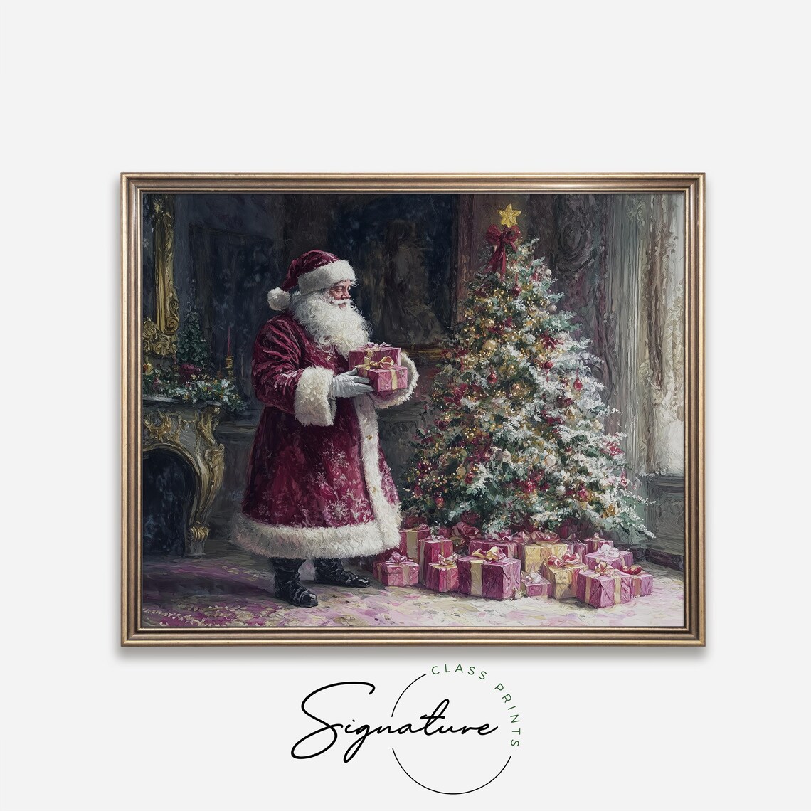 Santa Claus Holding Gifts Beside Christmas Tree Holiday Poster - Image 4