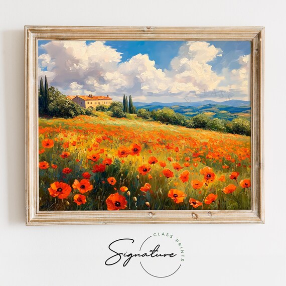 Vibrant Poppies In Provence Farmhouse Field Summer Landscape Art Poster