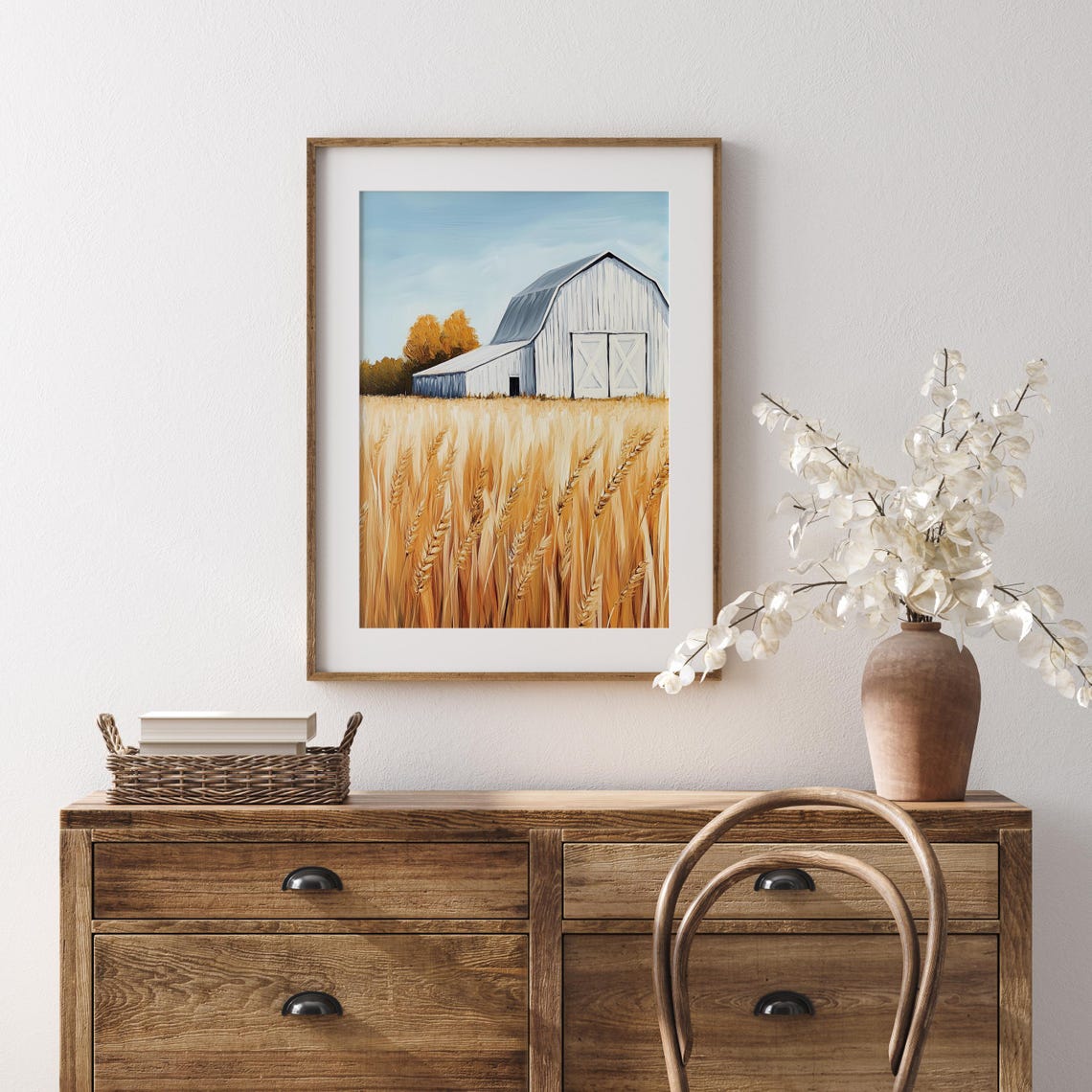 White Barn Wheat Field Blue Sky Rustic Farm Simplicity Poster - Image 5