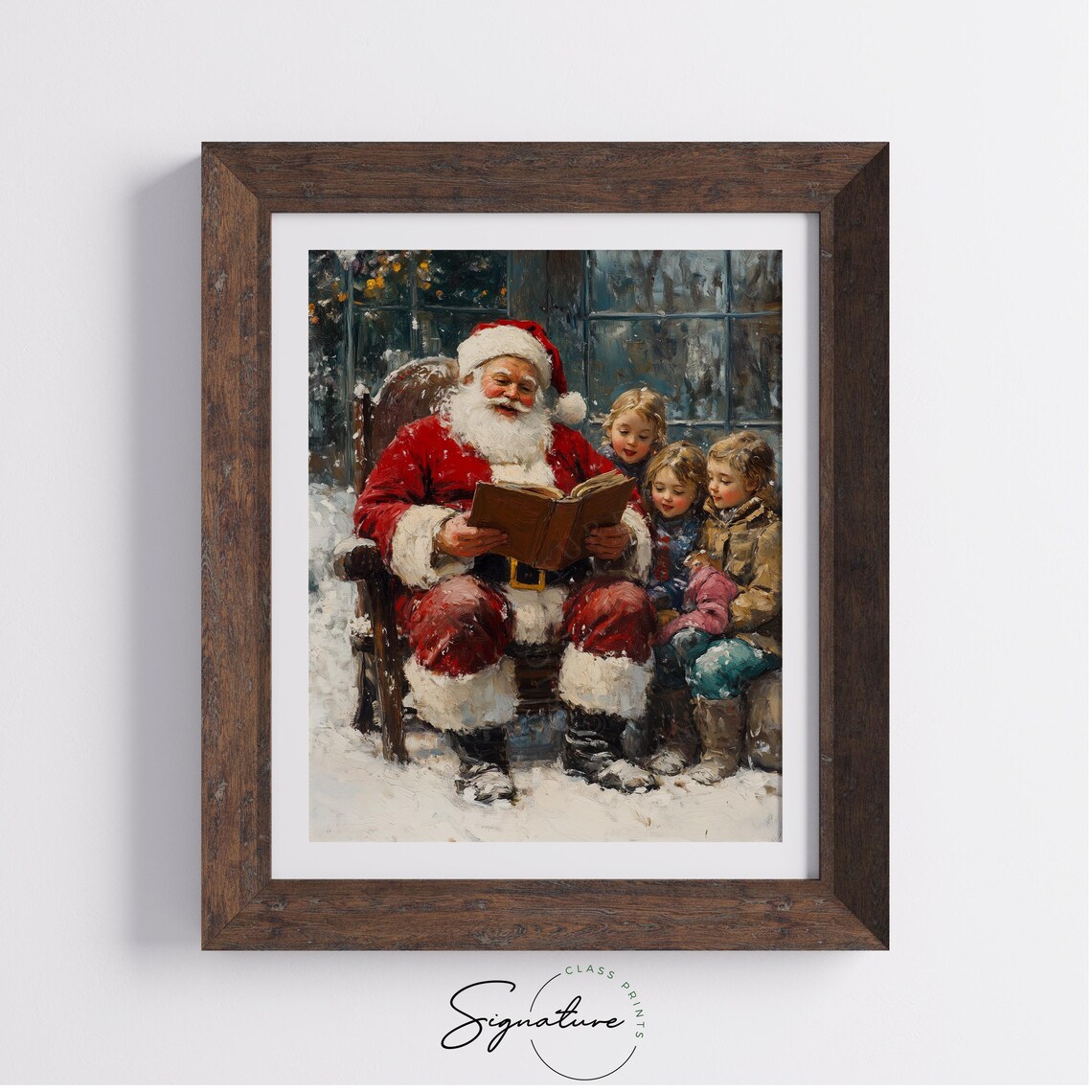Santa Claus Reading Stories to Children Snowy Christmas Print - Image 3