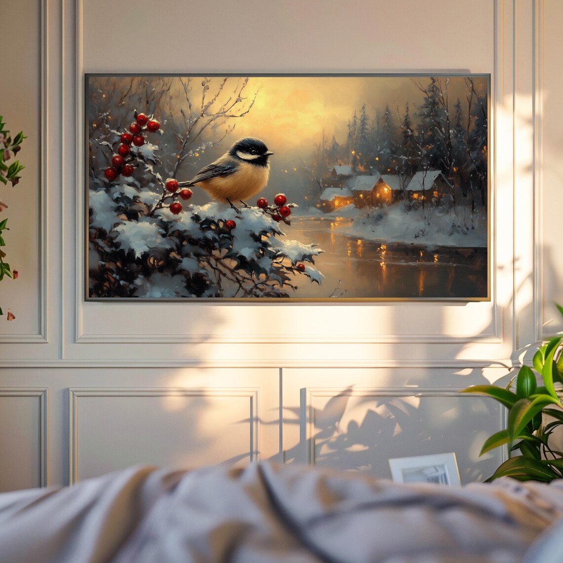 Chickadee In Holly Cottagecore Christmas Art Print - Image 4