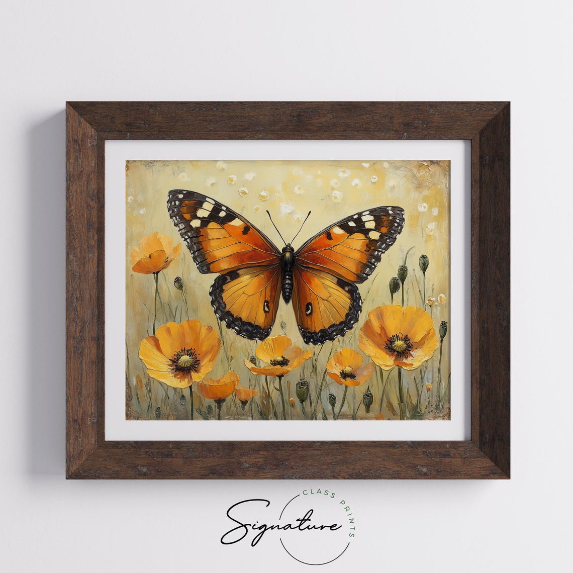 Golden Monarch Butterfly Among Yellow Poppies Spring Floral Wall Art - Image 5