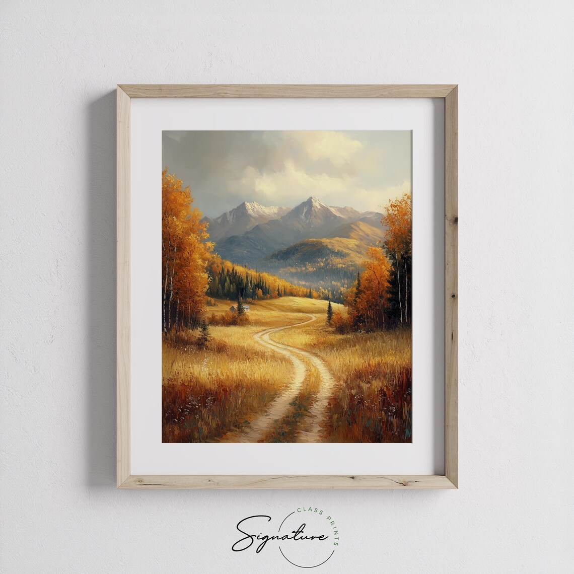 Golden Meadow Trail Cabin Snowy Mountain Vista Landscape Print - Image 3
