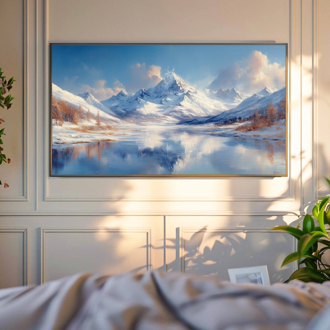 Snow Capped Alpine Mountain Peaks Reflected in Still Lake Poster - Image 4