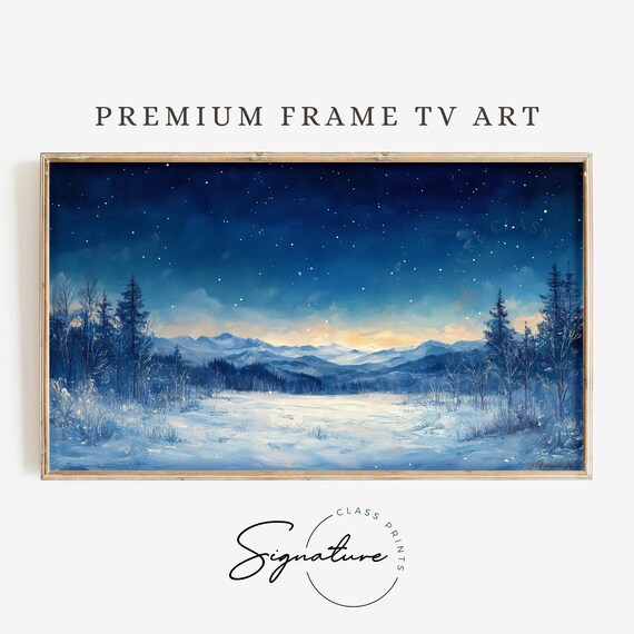 Winter Twilight Landscape Tv Art Snowy Meadow Frame Tv Art Moody Nature Scene Rustic Wall Decor 3438