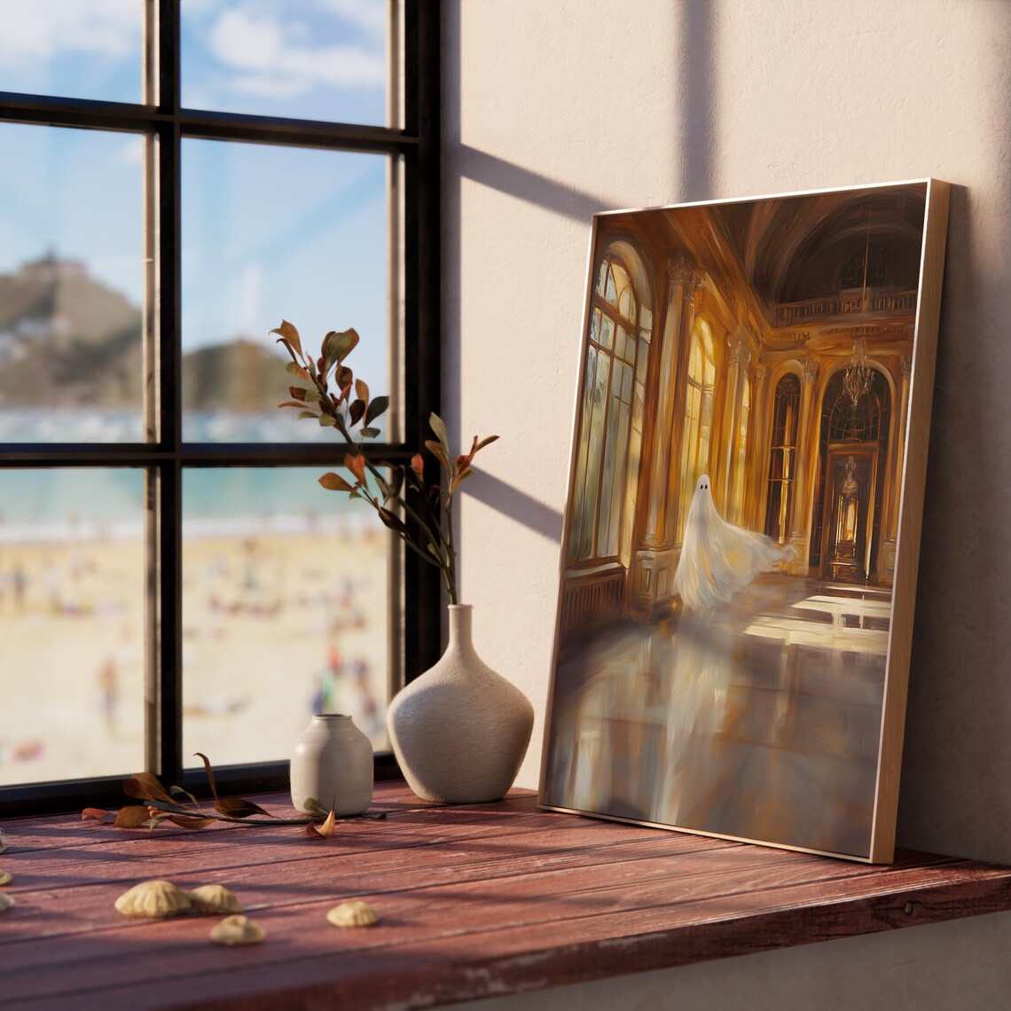 Ghost Drifting Through a Sunlit Grand Ballroom with Tall Windows Poster - Image 5