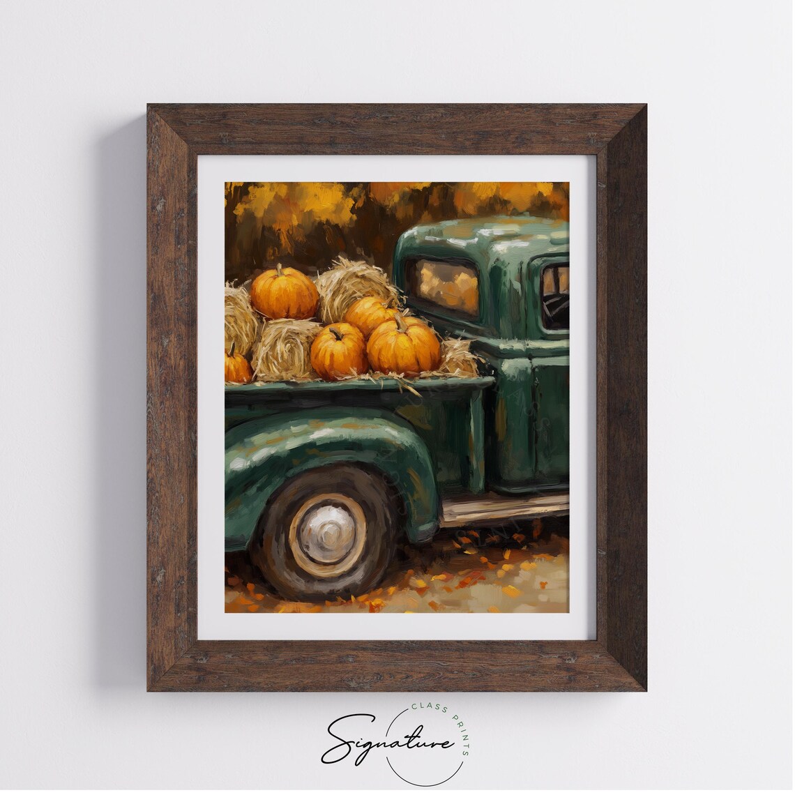 Vintage Green Pickup Truck Loaded With Pumpkins And Hay Poster - Image 4