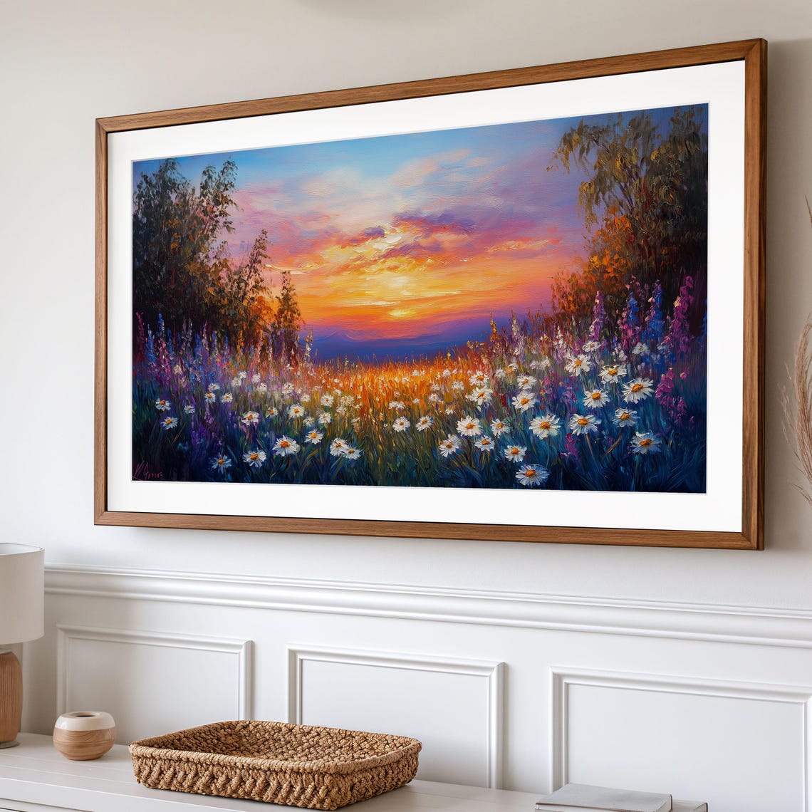 Wildflower Meadow At Golden Sunset Colorful Frame TV Wall Art - Image 2