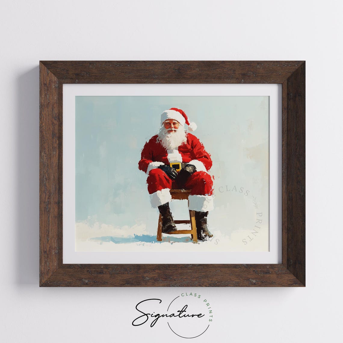 Santa Claus Seated Portrait Teal Background Painterly Holiday Poster - Image 5