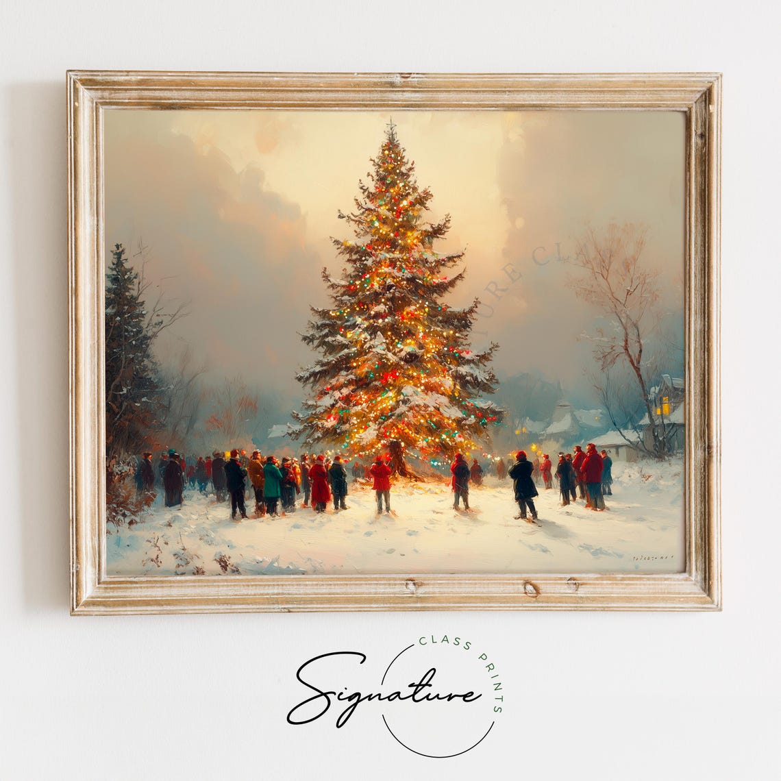 Community Gathering Around Lit Outdoor Christmas Tree Poster