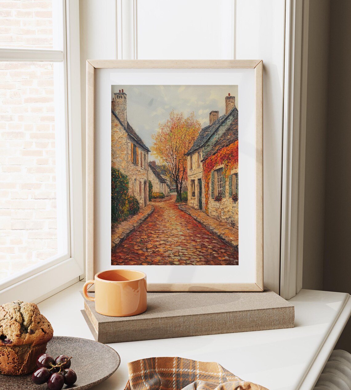 Charming Autumn Village Street Stone Houses Cobblestone Poster - Image 6