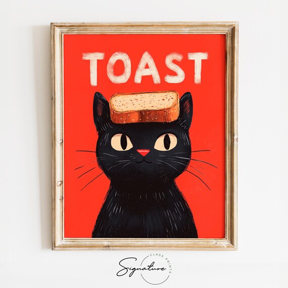 Quirky Toast Black Cat Balancing Toast On Head Funny Cat Poster