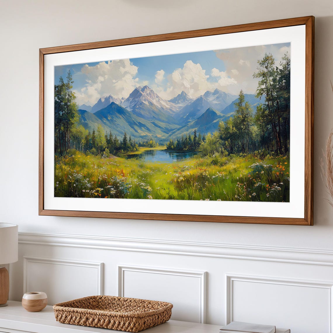 Alpine Lake Wildflower Meadow Mountain Peaks Summer Scenic Wall Art - Image 2