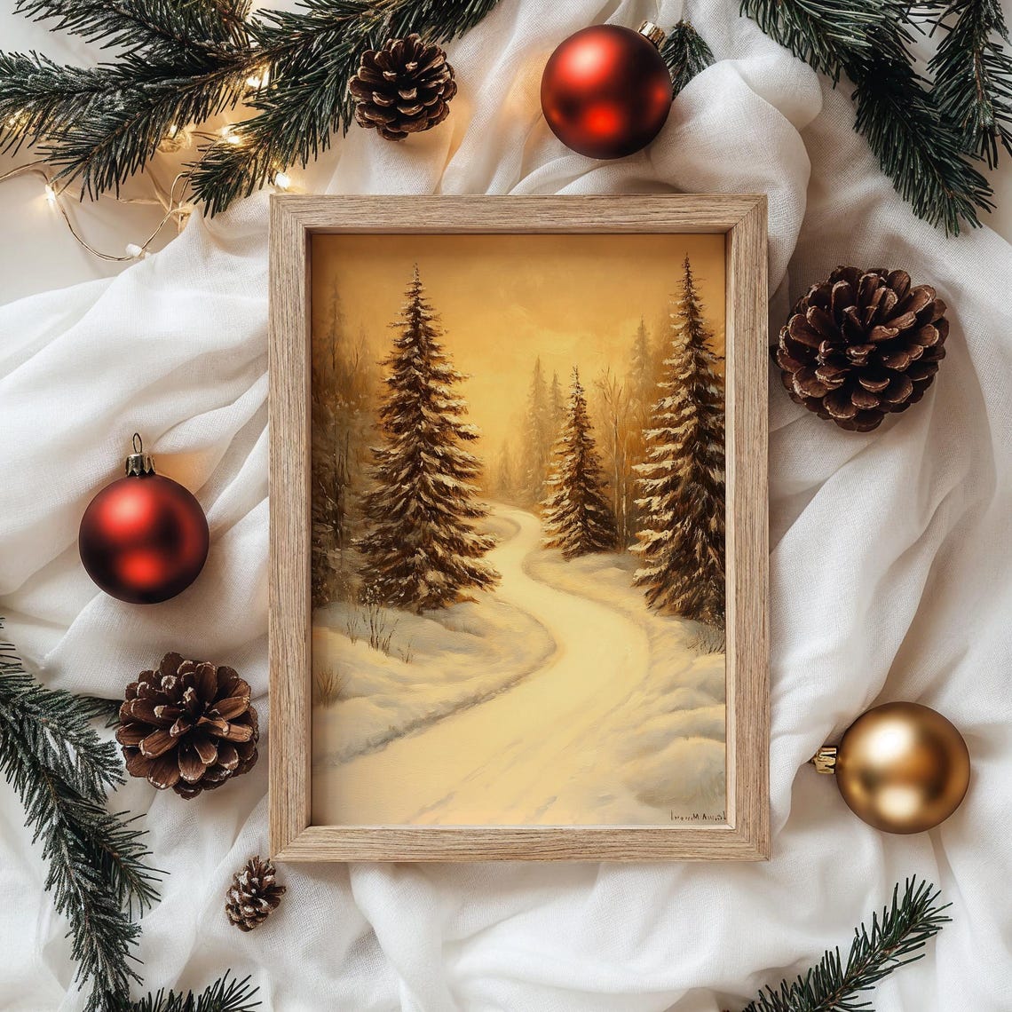 Golden Winter Dawn Lights Snowy Path Through Fir Trees Poster - Image 4