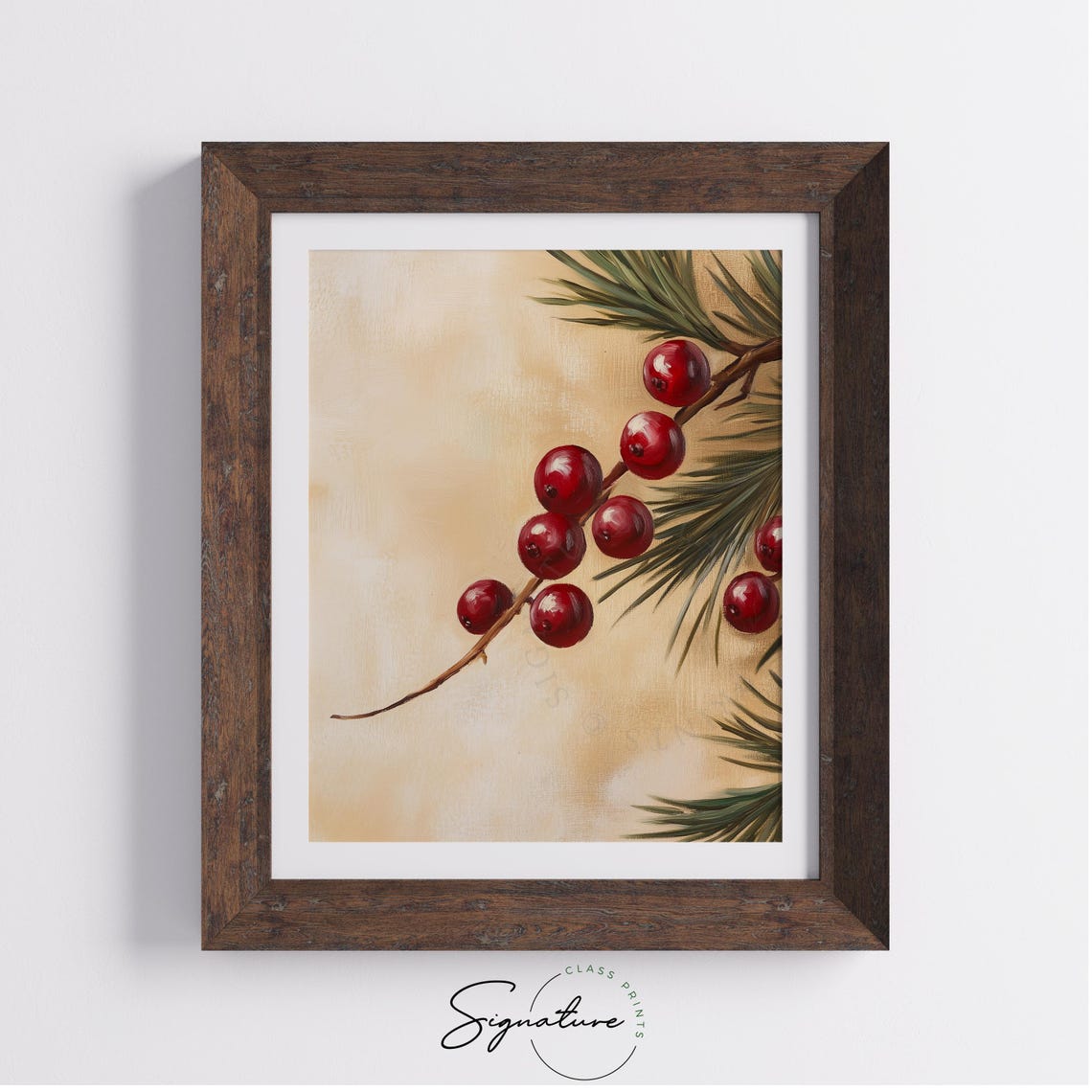 Red Winterberries On Branch With Evergreen Pine Needles Poster - Image 3