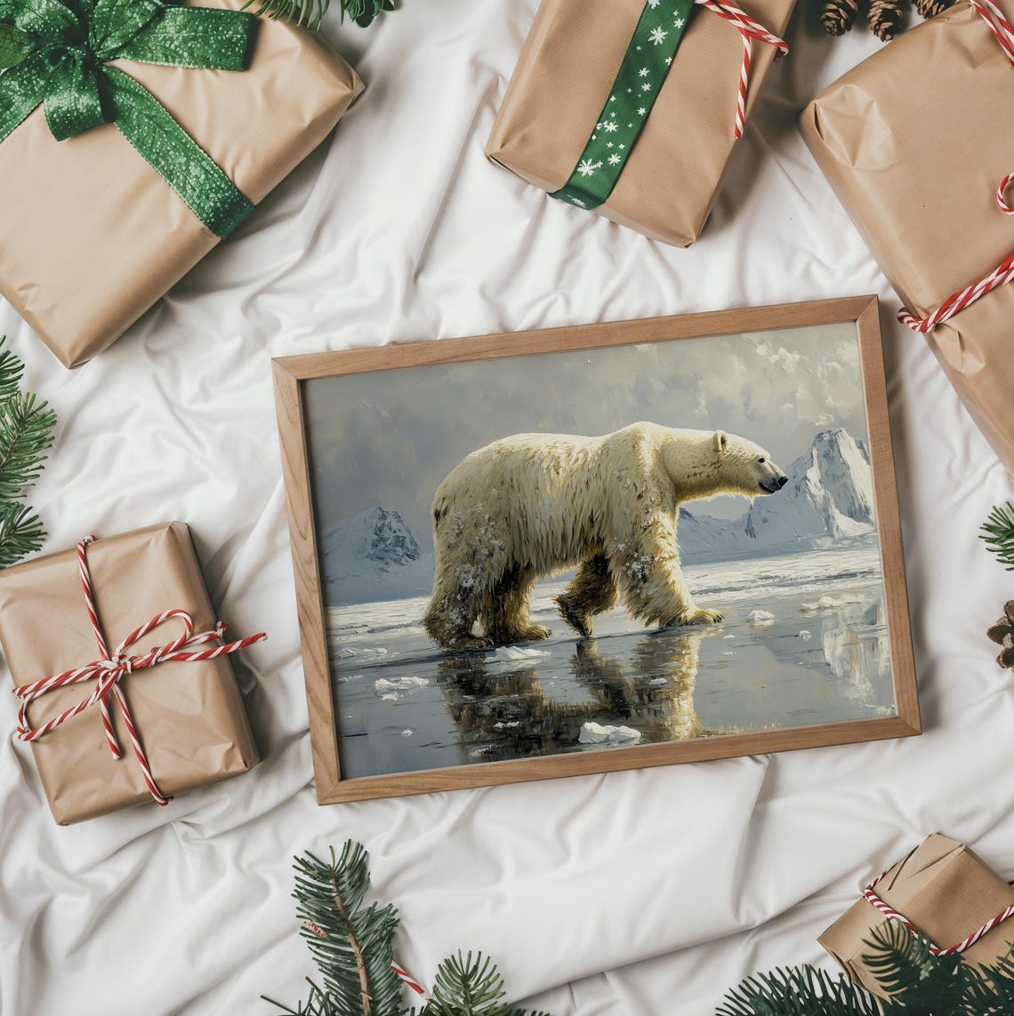 Polar Bear Walking On Icy Shoreline With Mountains Arctic Poster - Image 2