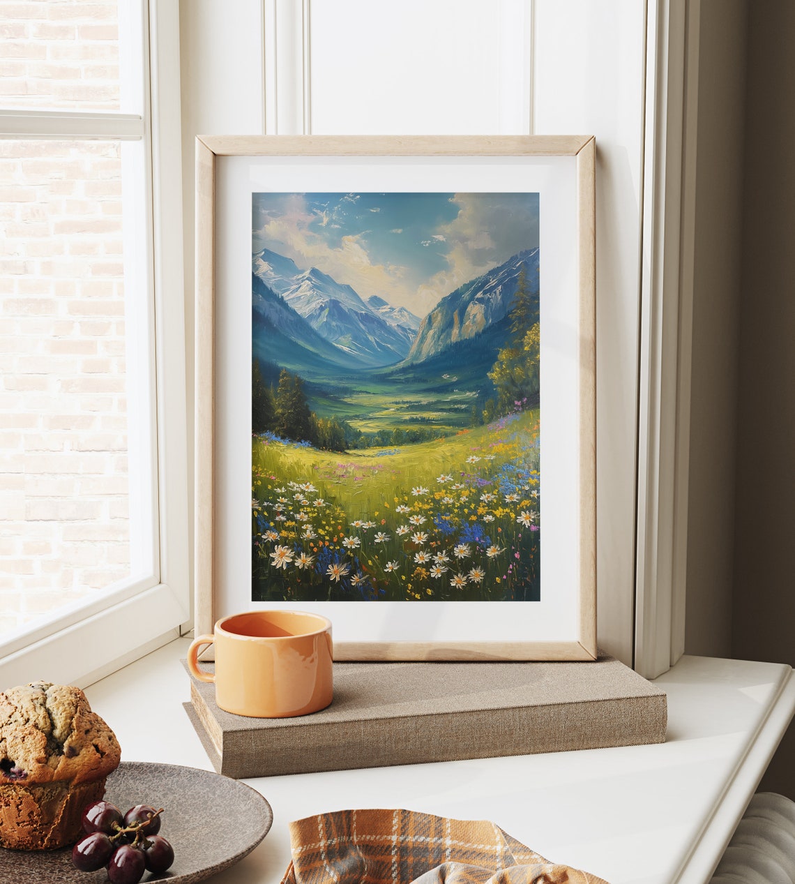 Alpine Meadow Of Daisies Beneath Snowy Peaks Spring Art Poster - Image 6