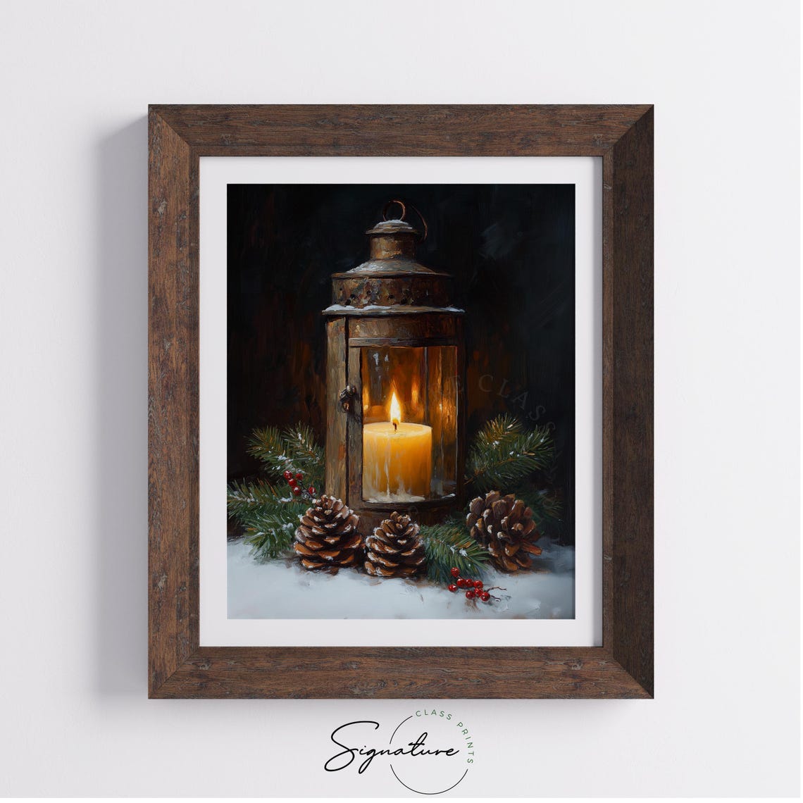 Rustic Lantern With Candle Pinecones And Holly Winter Poster - Image 4