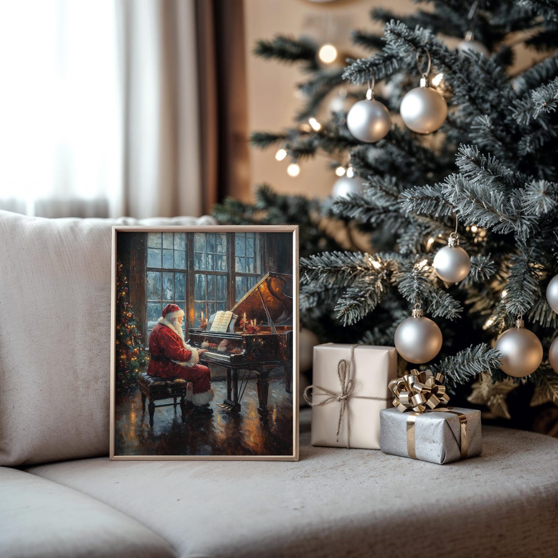 Santa Claus Playing Grand Piano Candlelit Christmas Night Poster - Image 6