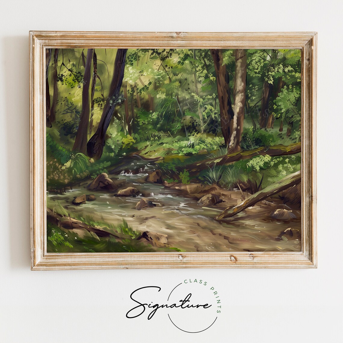 Forest Stream Art Print, Rustic Woodland Scene