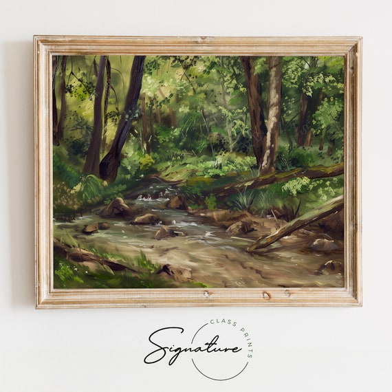 Forest Stream Art Print, Rustic Woodland Scene