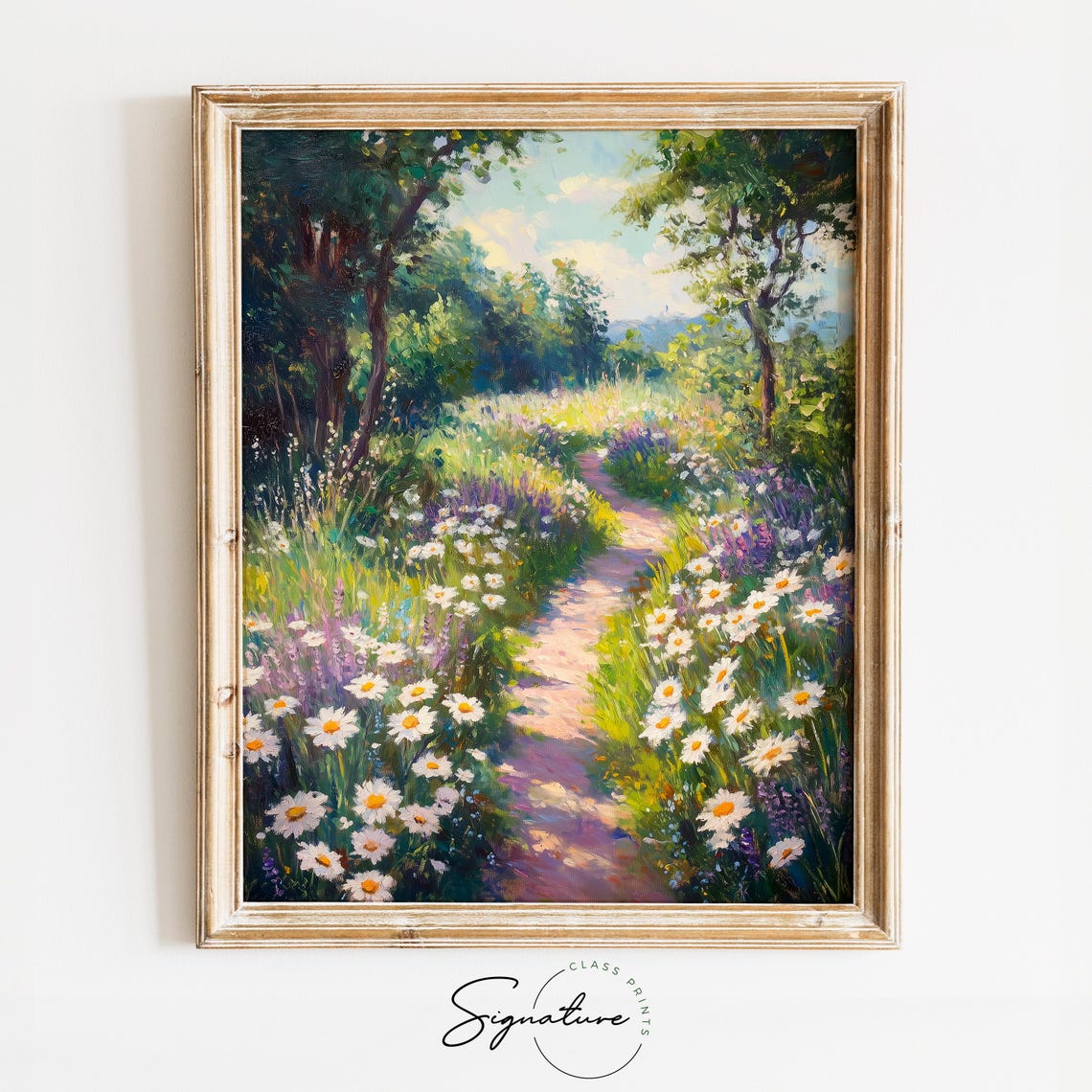 Narrow Trail Wildflowers Daisies Lavender Trees Impressionist Poster