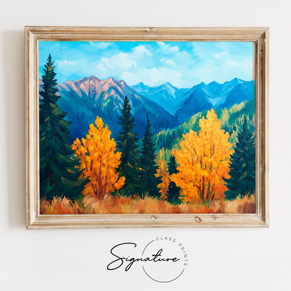 Autumn Forest Mountain View Painting Golden Aspen Fall Landscape Poster