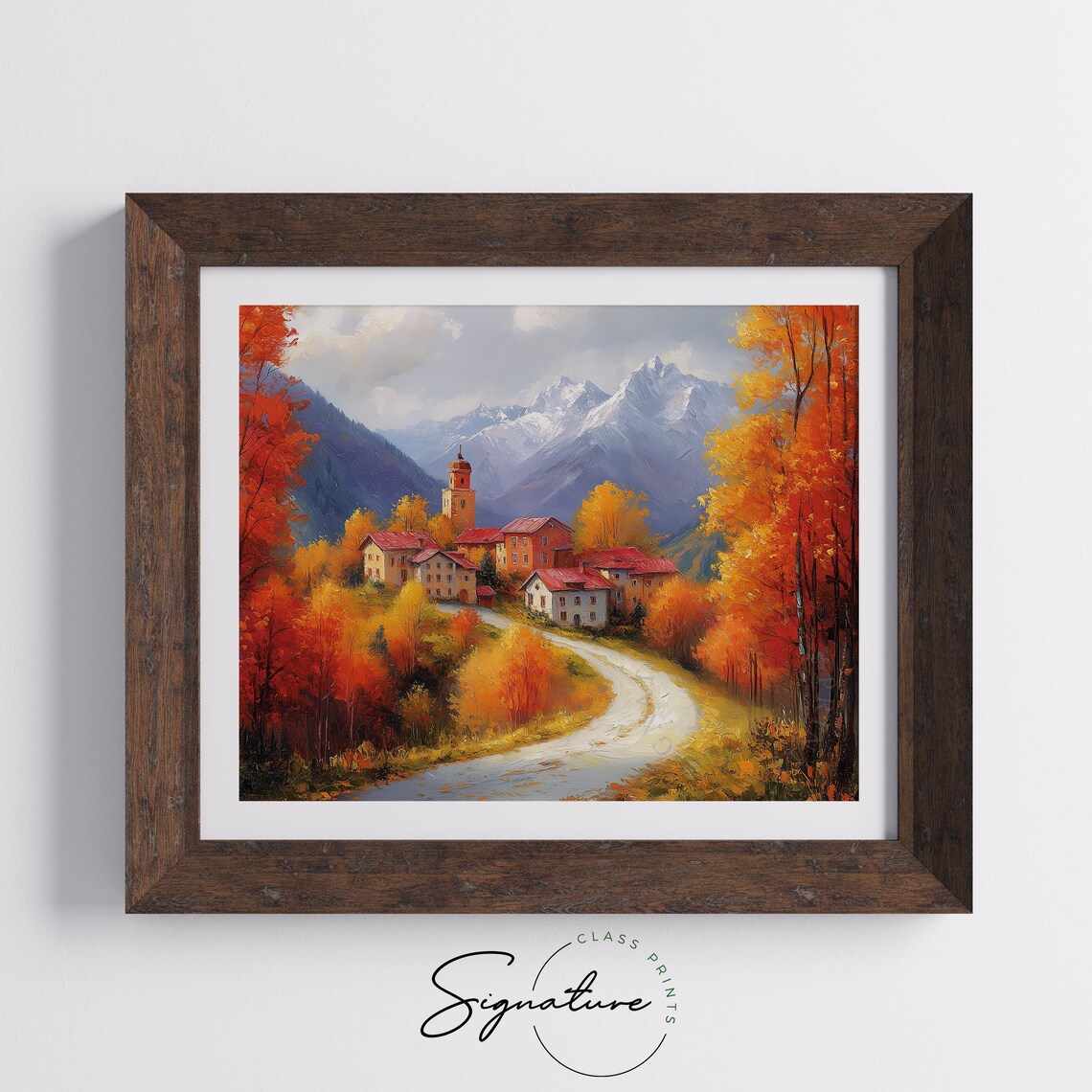Mountain Village Church Winding Road Autumn Oil Painting Poster - Image 5