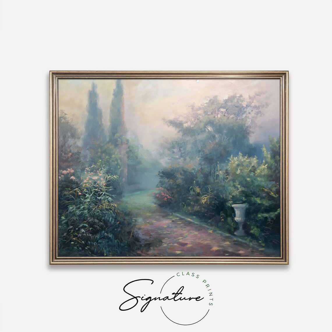 Misty Garden Morning With Cypress Trees Romantic Impressionist Poster - Image 4