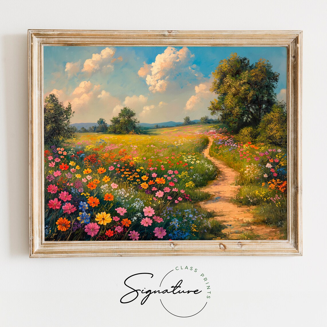 Wildflower Field Painting Country Path Art Print