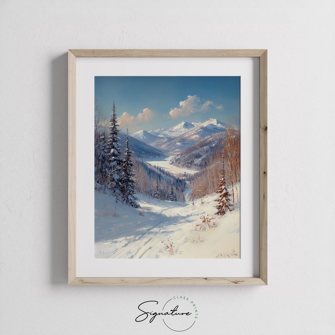 Sunny Snowy Mountain Valley Between Tall Peaks Winter Poster - Image 2