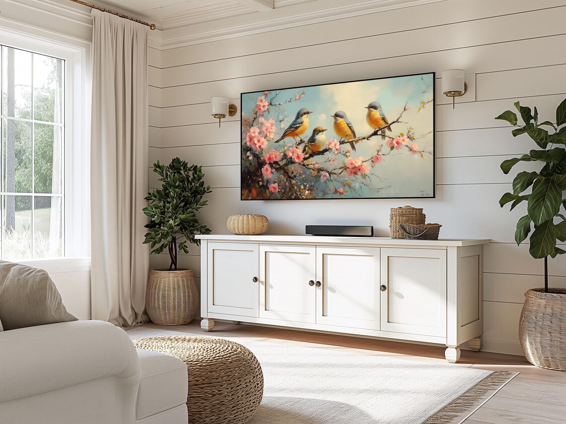 Bluebird Quartet On Cherry Blossom Branch Spring Bird Painting Art Poster - Image 3