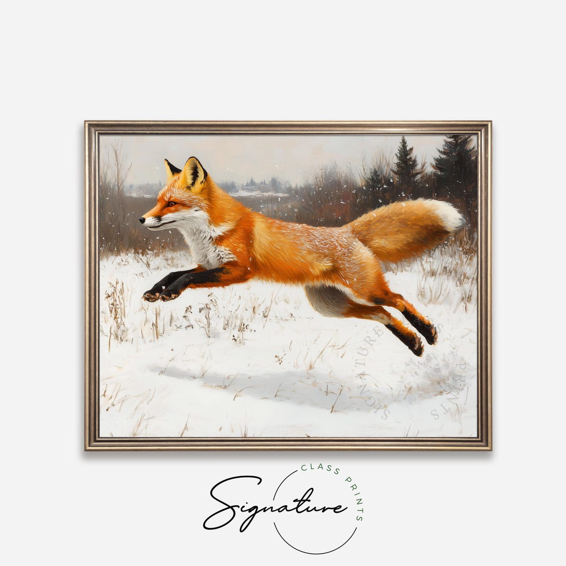 Red Fox Leaping Through A Snowy Field In Mid Air Wildlife Poster - Image 4