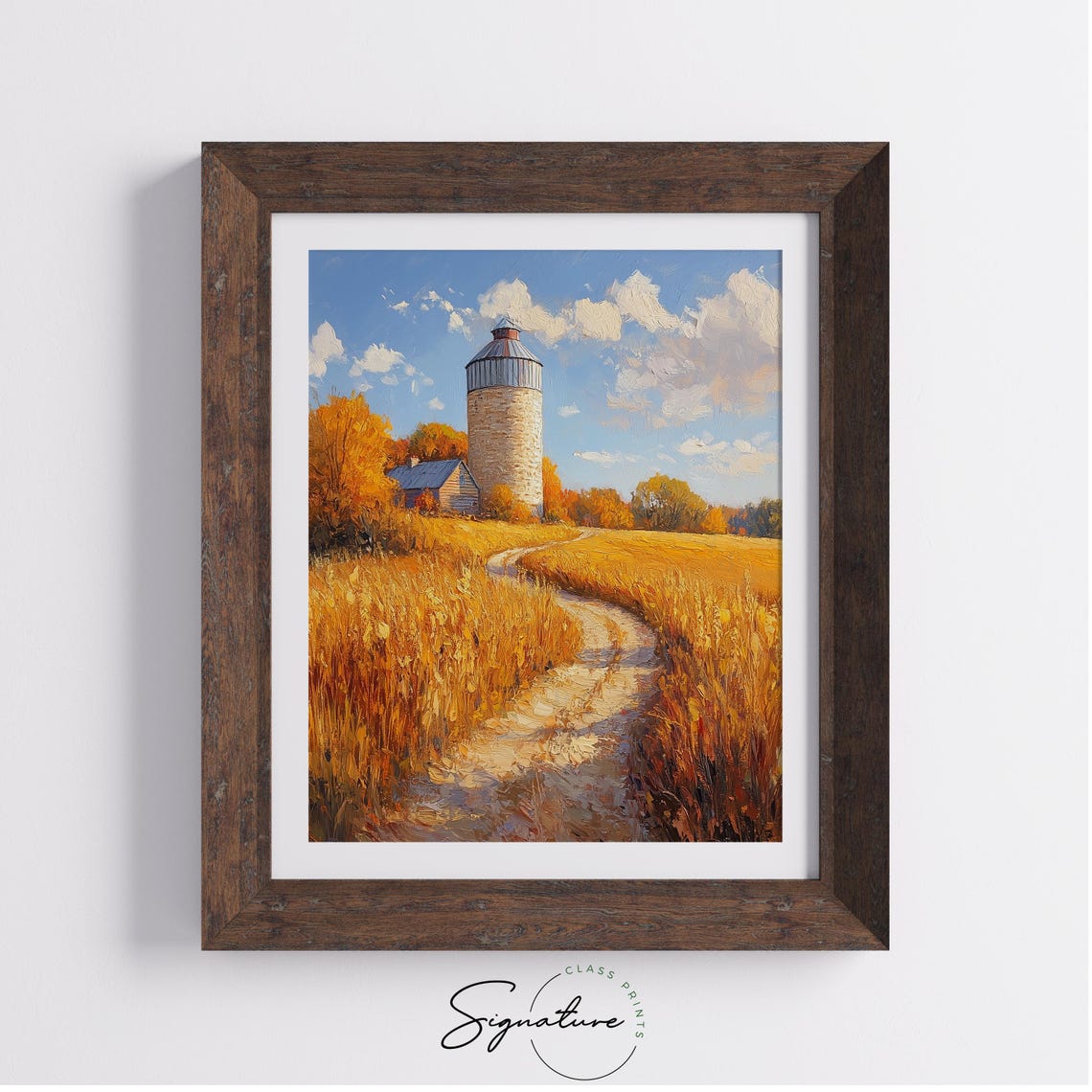 Stone Silo Farmhouse Golden Wheat Field Winding Dirt Road Poster - Image 4