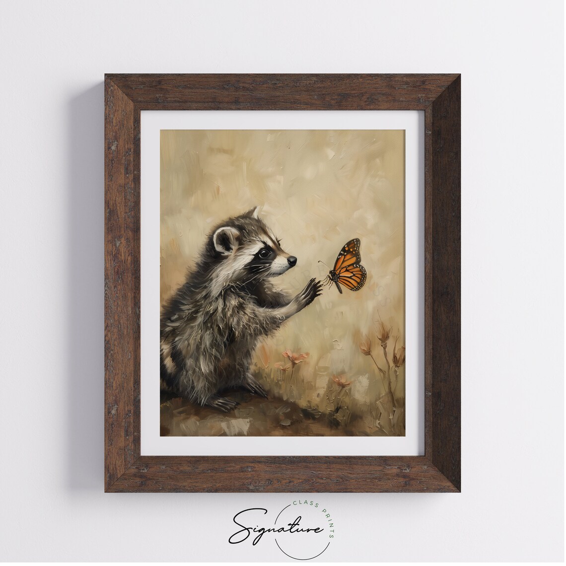 Baby Raccoon Reaching for Monarch Butterfly Cute Animal Poster - Image 4