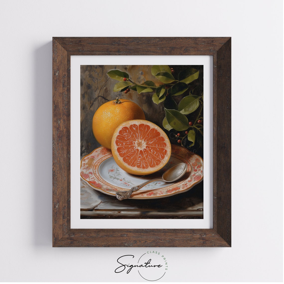 Fresh Grapefruit Half on Floral Plate Citrus Still Life Poster - Image 4