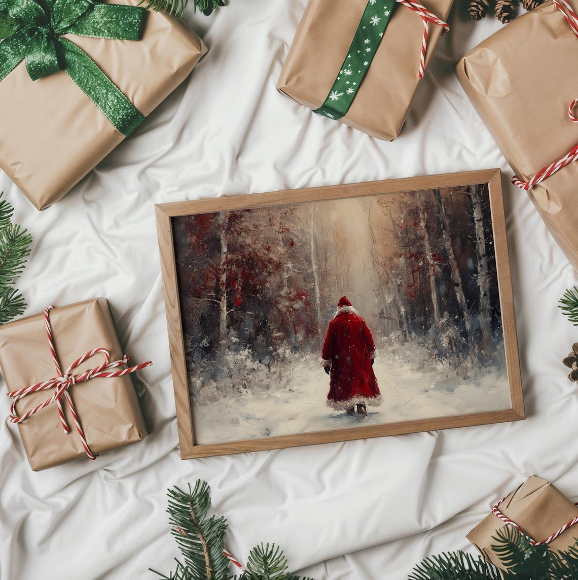 Santa Claus Walking Away Through A Snowy Forest Winter Scene Poster - Image 2