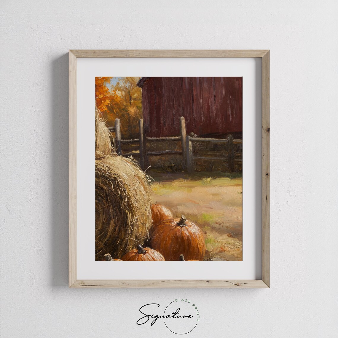 Fall Pumpkins Hay Bales Red Barn Wooden Fence Country Poster - Image 3