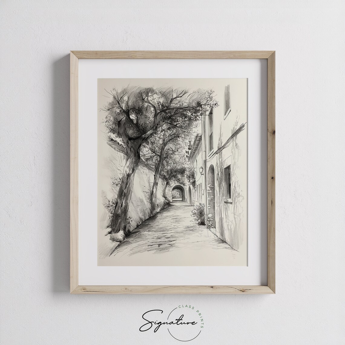 Old Town Alley With Arches And Trees Vintage Street Sketch Poster - Image 3
