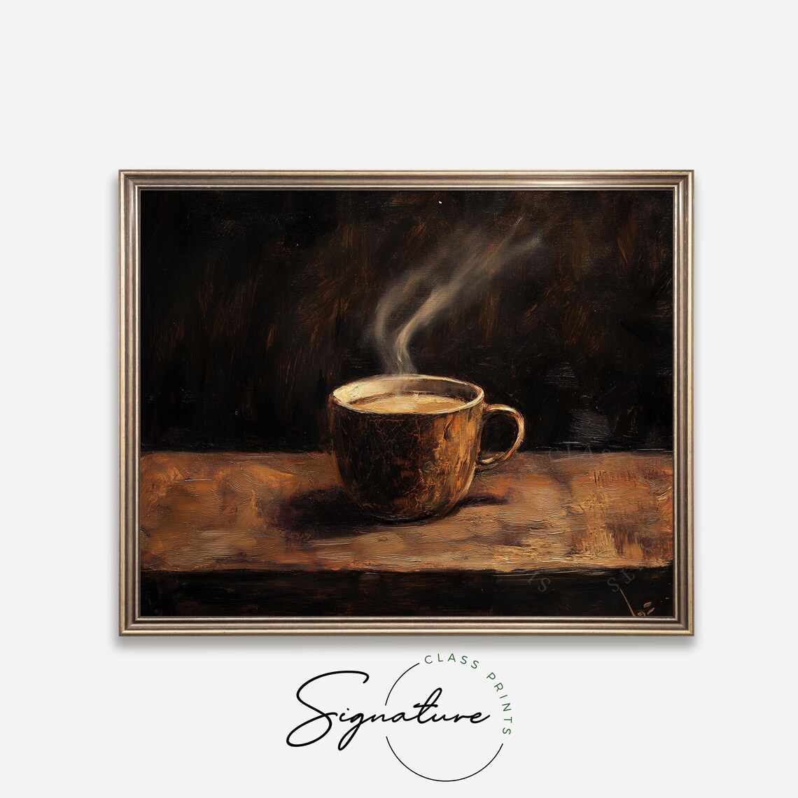 Steaming Cup Of Coffee On Rustic Wood Table Moody Still Life Poster - Image 4