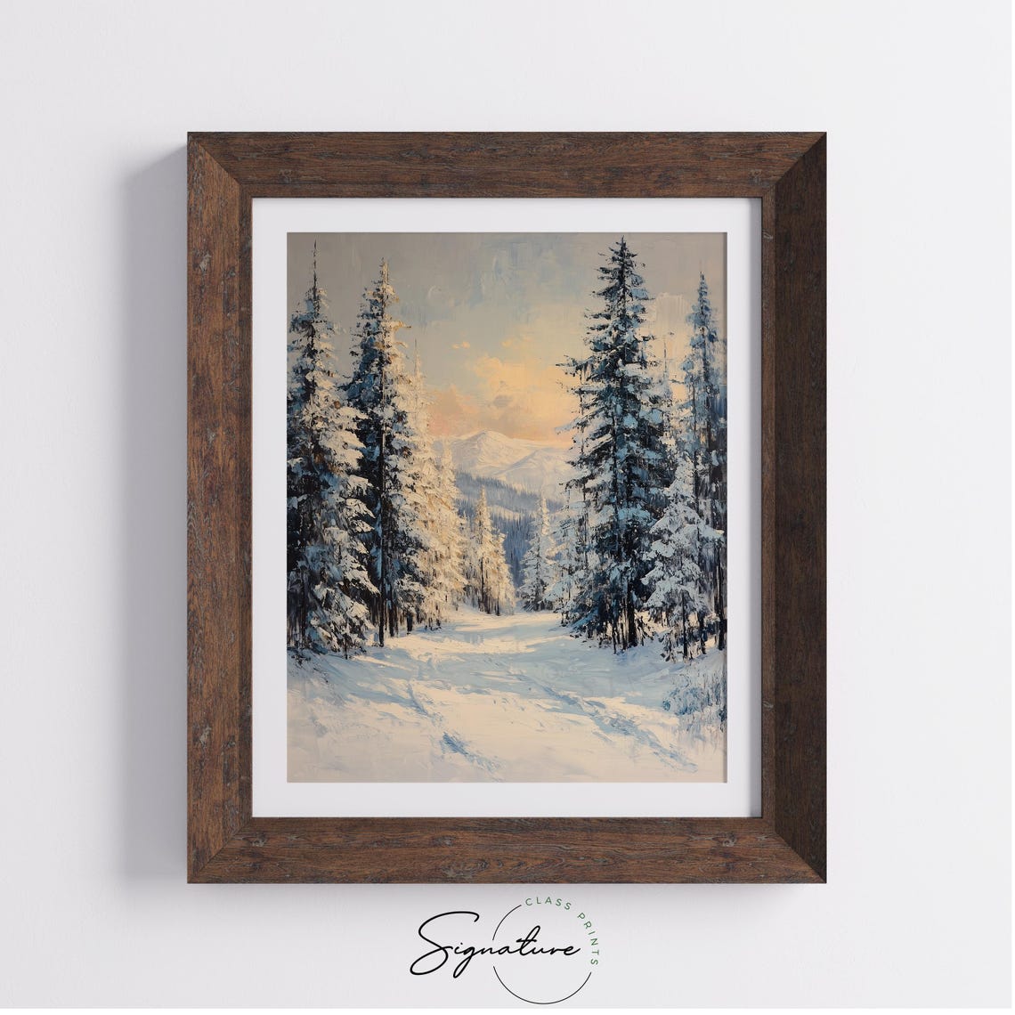 Frosted Pines in Snowy Alpine Valley Winter Mountain Scene Poster - Image 3